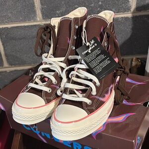 Converse Chocolate High-Tops with White Trim